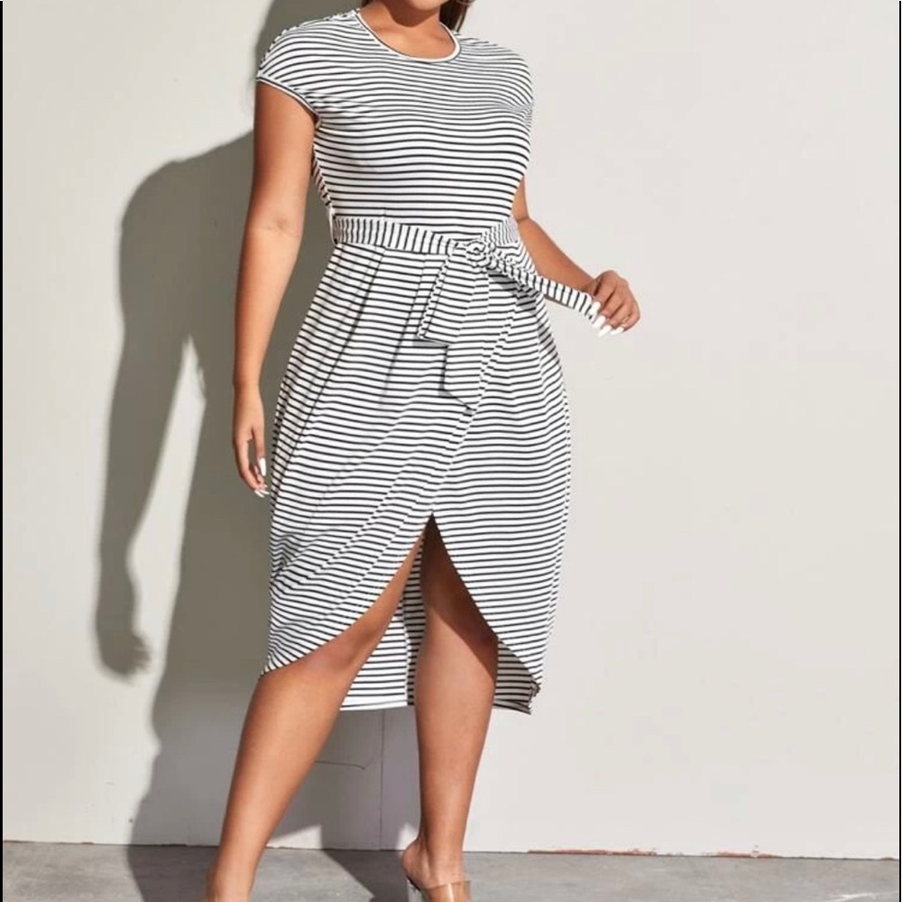 Striped tulip hem dress